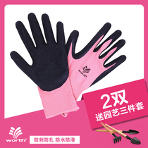 (2 Double Pack) Wusch gardening gloves stab-proof waterproof planting flower pulling grass breathable protective wear-resistant labor protection gloves