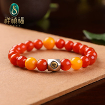 Xiang Zhen Fu Natural Po Shan South Red Bracelet Womans Sanskrit van Van Ben Life Eight Buddhas jade Honey wax Xiaoyu Handstring
