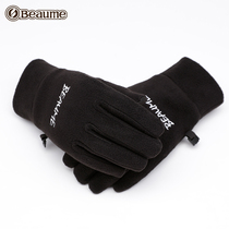 Baomi outdoor autumn and winter New windproof warm fleece gloves for men and women can touch screen wear-resistant riding finger gloves