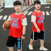 Kiyang sheep fat boy 2021 summer new basketball suit short sleeve set fattening to increase the middle and big children sports cover