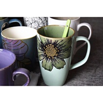 New vintage large capacity ceramic cup Breakfast milk coffee cup Couple Mark Ceramic water cup