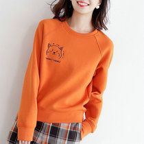 Japanese orange sweater women loose Korean version spring and autumn 2021 new cat embroidery design sense niche top jacket