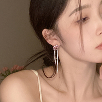 Pink peach heart flash diamond star tassel earrings niche design high-end hot girl pure love love earrings earrings