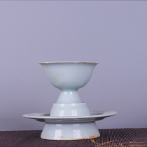 Song Hutian kiln shadow blue glaze with sunflower mouth Tea Cup antique porcelain antique Dong ornaments collection soft decorations