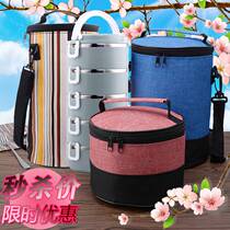 Lunch box insulation bag thickened cloth round student men and women stew beaker large office worker lunch bag handbag