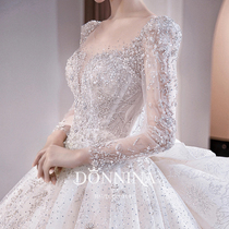 2022 new brides main wedding dress high-end luxury long sleeves trailing wedding gown superfairy slim temperament out of door veil