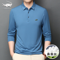 Crocodile mulberry silk long sleeve T-shirt mens lapel spring and autumn casual base polo shirt middle-aged dad jacket