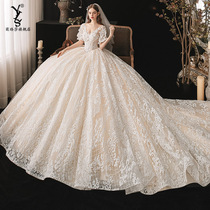 French main wedding dress 2021 new bride temperament pregnant woman size tailing court style simple small man retro winter