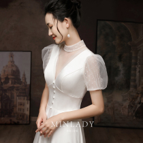 Famous) Fog London toast bride 2021 new white dress female satin light wedding dress summer go out