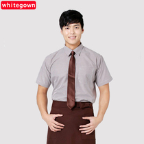WhiteGown new chef overalls Korean shirt men and women slim short-sleeved plaid shirt work clothes