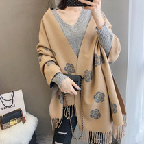 Scarf female winter Korean version of Joker long thick warm autumn winter solid color flower imitation cashmere shawl bib