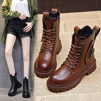 Handsome Martin boots female English style 2020 autumn and winter plus velvet boots thick bottom locomotive side zipper Knight boots