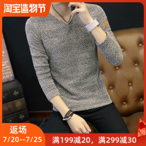 Long-sleeved t-shirt mens fashion brand mesh openwork chicken heart collar base shirt Large size wild mesh top Mens autumn coat cotton v