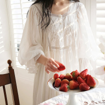Palace fairy nightgown women's pajamas Korean version of winter white princess wind lace spring and autumn cotton retro home clothing