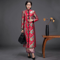Chinese classic 2021 spring and autumn new Chinese style improved slim mid-length long-sleeved womens Tang dress cheongsam jacket