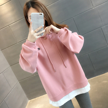 Early autumn fake two-piece sweater womens 2021 New Tide European loose spring and autumn thin coat foreign style jacket