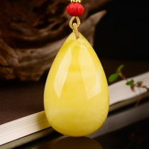 Natural Amber Raw Stone Lemon Yellow Nectar Wax Water Drop Without Tag Pendant Sweater Chain Long Money Chain Male And Female Pendants
