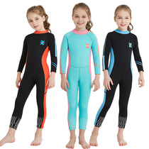 Childrens warm swimsuit 2 5mm thick cold-proof long-sleeved trousers one-piece girl girl winter snorkeling suit wetsuit