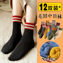 Thick Socks Female Midbarrel Socks Autumn winter Thickened Warmth Plus Suede Winter Hair Circles Ins Tide Sleep Longdrum Towel Socks 