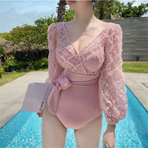 New one-piece long sleeve lace fairy fan sexy high-waisted bikini women bikini