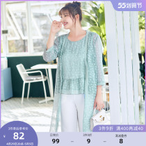 MSShe big code womens dress 2022 new summer loaded with broken floral crew-spinning shawl-shoulder cardigan jacket