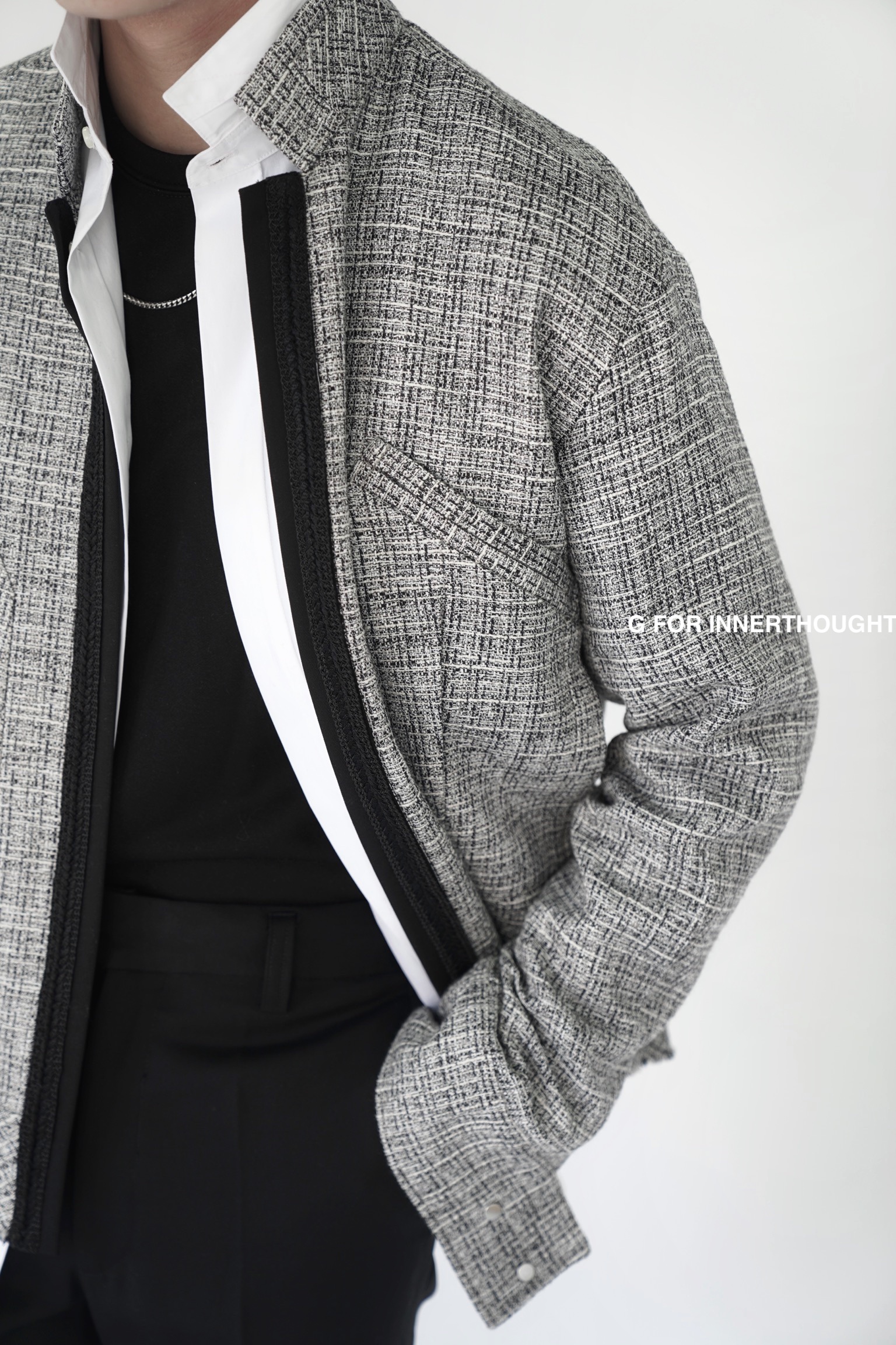 G FOR INNERTHOUGHT Japanese woven fabric men's short jacket