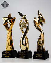 Gold Plated Resin Trophy Crystal Black Medal Personality Set to customize Creative Annual Conference Awards Pentagram Trophy Team