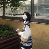 Knitted sweater vest womens autumn and winter Korean version of retro loose V-neck wear casual Joker sleeve top tide tide