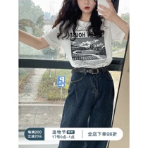 Fine division painted with foam illusion figure summer 2021 new cotton retro printing loose short-sleeved t-shirt women