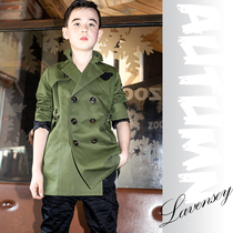 Childrens clothing new spring and autumn male middle child cotton coat waist long moderate cotton British windbreaker youth