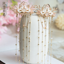 Fengxue Chuqing original design headwear complex classical hair accessories tassel edge clip Hanfu accessories summer hairclip brocade leaves