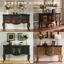 European solid wood carved entrance cabinet American partition decorative cabinet Mediterranean entrance Table side cabinet Neoclassical entrance