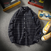 Autumn mens plaid long-sleeved shirt ins trend fat loose fat plus size casual shirt Korean jacket