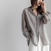 Tencel shirt womens summer 2021 new design sense niche loose long-sleeved sunscreen shirt womens thin all-match top