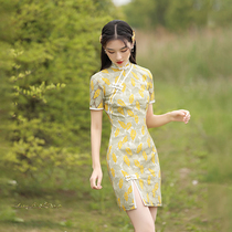 Cheongsam 2021 new female summer young short eroded lace tea break French niche modified version dress