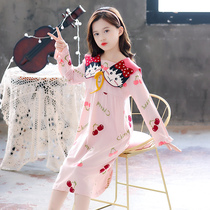 Girls night dress Summer cotton long sleeve thin childrens pajamas Princess little girl childrens spring and autumn home clothes