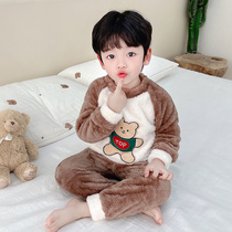 Boys flannel pajamas autumn winter boybaby baby cute cartoon coral coral winter childrens home suit
