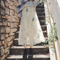 Rework embroidered veil dress female half body dress 2022 Spring autumn new small sub-comeback ancient A word skirt web yarn long dress