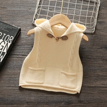 Girls waistcoat Waistcoat Trendy Baby Knit 2021 New Spring Autumn Children Han Version of the Han version of the Korean Air Lianhood waistcoat