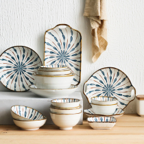 Domiran Japanese-style underglaze tableware bowl dish plate Hand-painted ceramic bowl Household single rice bowl Soup bowl noodle bowl fish plate