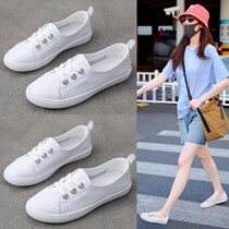 Genuine leather shallow mouth small white shoes womens 2021 spring and summer new Korean version all-match thin section breathable flat single shoes womens shoes trendy