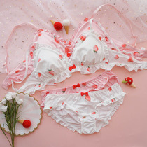 No Steel Ring Underwear Cute Underwear Female Milk Silk Printed Triangle Cup Pink White Sweet Strawberry Bra Suit