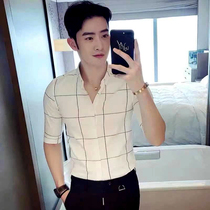 Free-ironing slim plaid shirt mens 2021 business casual fashion British outside wear shirts stretch boutique inch shirt trend