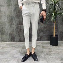 Spring and summer nine-point trousers striped business dress Mens slim Korean small feet casual British 9-point pants