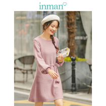 Inman knitted dress spring and autumn new sweet lace waist long sleeve loose lantern sleeve skirt female little man