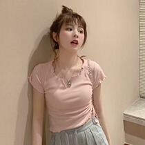 Vanya pure short sleeve T-shirt summer new fix high waist V-collar design niche pumps loose cord short coat