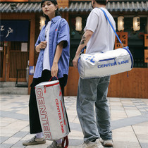 Leather personality Net red cylinder Fitness Bag mens football sports equipment cowhide women shoulder shoe bin bag