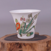 Qing Tongzhi pastel orchid map horseshoe Cup antique porcelain antique old objects decoration collection tea set