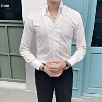 Pure color shirt male and Korean version sashimi casual business long sleeve shirt free of bronzing trend Inron handsome to beat the bottom inch of clothing