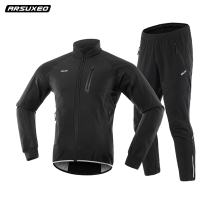 Cycling suit suit winter mens windproof and warm mountain bike suit fleece cycling casual pants equipment